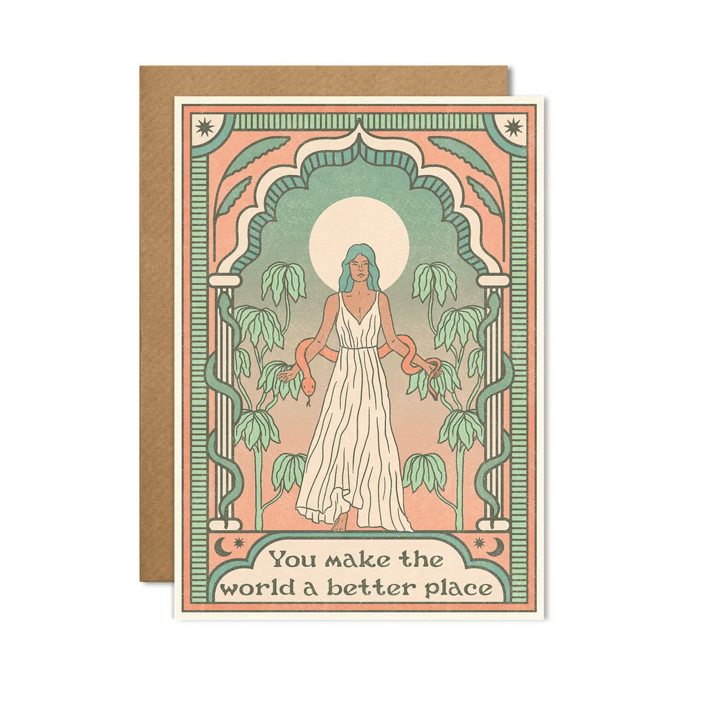 You Make the World a Better Place' card with earthy design and touching inside sentiment