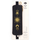 Moon Phase vegan leather pouch with gold embroidered moon phase design, zippered closure, and elastic band for notebooks.
