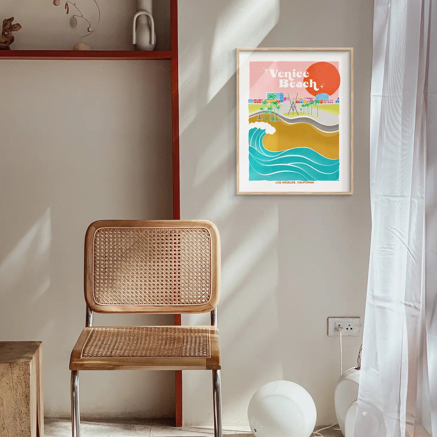 Artistic representation of Venice Beach's vibrant boardwalk and serene waves, capturing the essence of California's coastal gem.