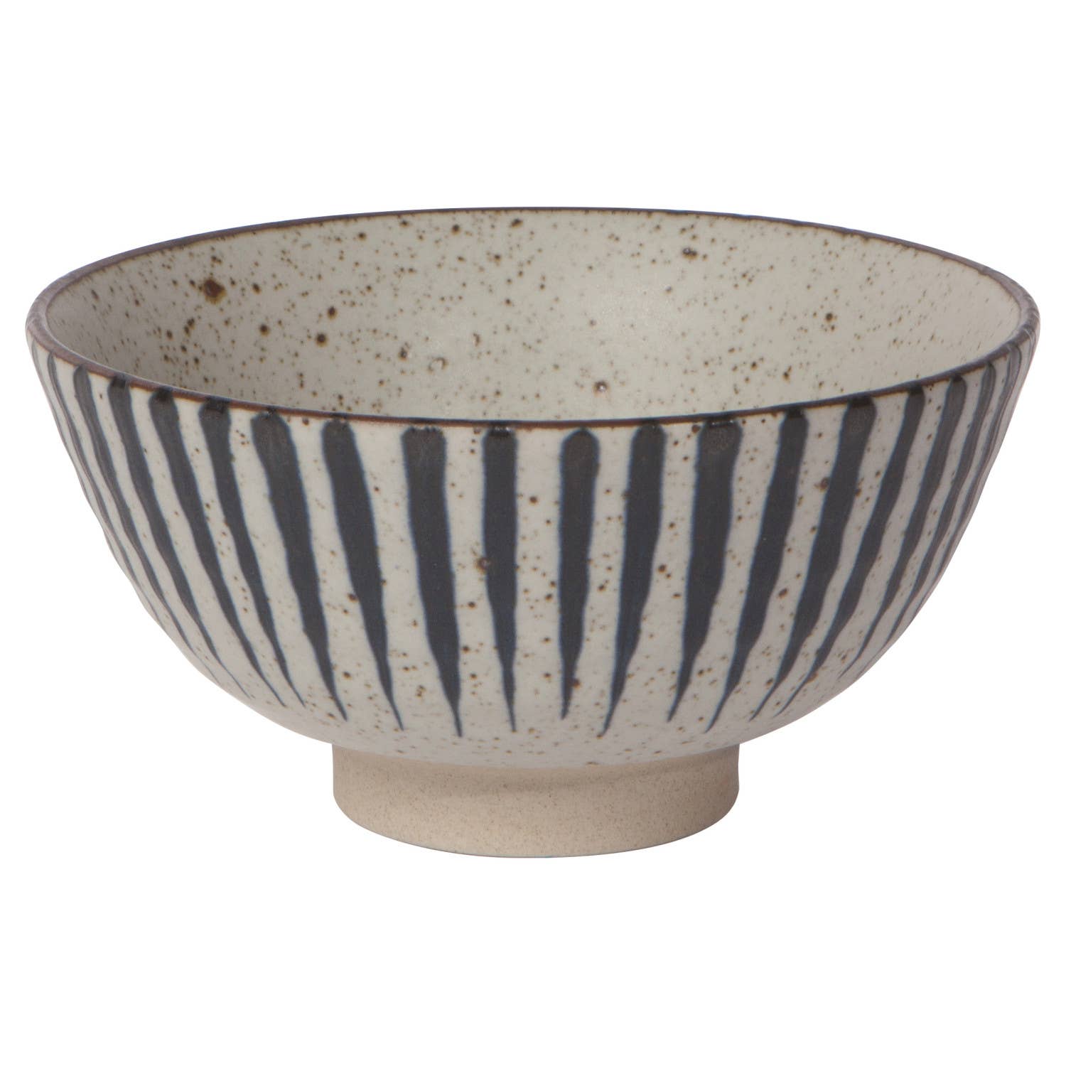 Ceramic bowl with striped pattern on a white background