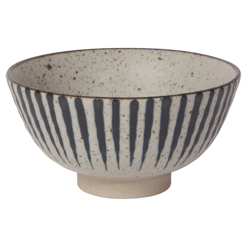 Ceramic bowl with striped pattern on a white background