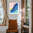 Illustrative print of a woman symbolized as an eagle in flight, representing strength, freedom, and elegance.