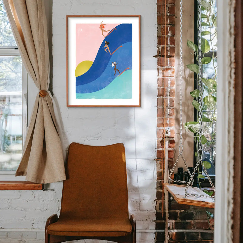 Illustrative print of a woman symbolized as an eagle in flight, representing strength, freedom, and elegance.