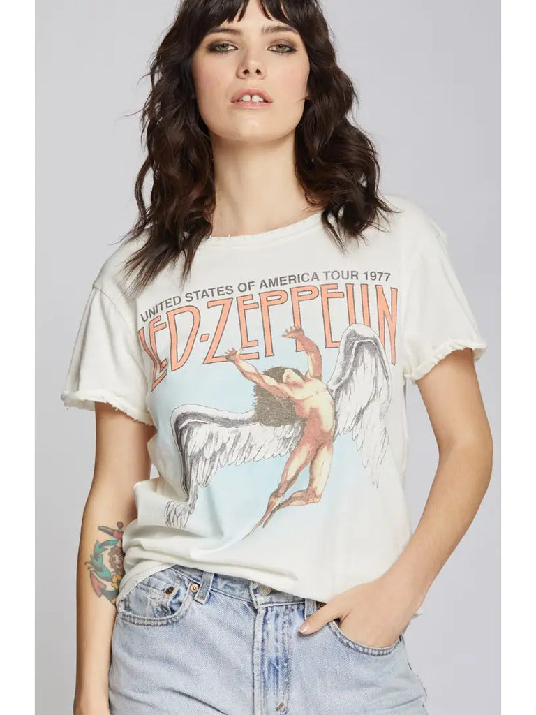 Led Zeppelin America Tour 1977 Tee - Vintage-inspired graphics celebrating the iconic '77 tour. Perfect for rock enthusiasts. Elevate your style with this classic tee.