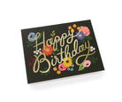 Elegant floral Happy Birthday card with gold foil lettering, colorful flowers, and a gold envelope for a sophisticated touch.
