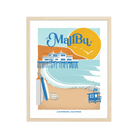 Elegant print illustrating Malibu's pristine beaches, waves, and coastal charm, celebrating its Californian essence.