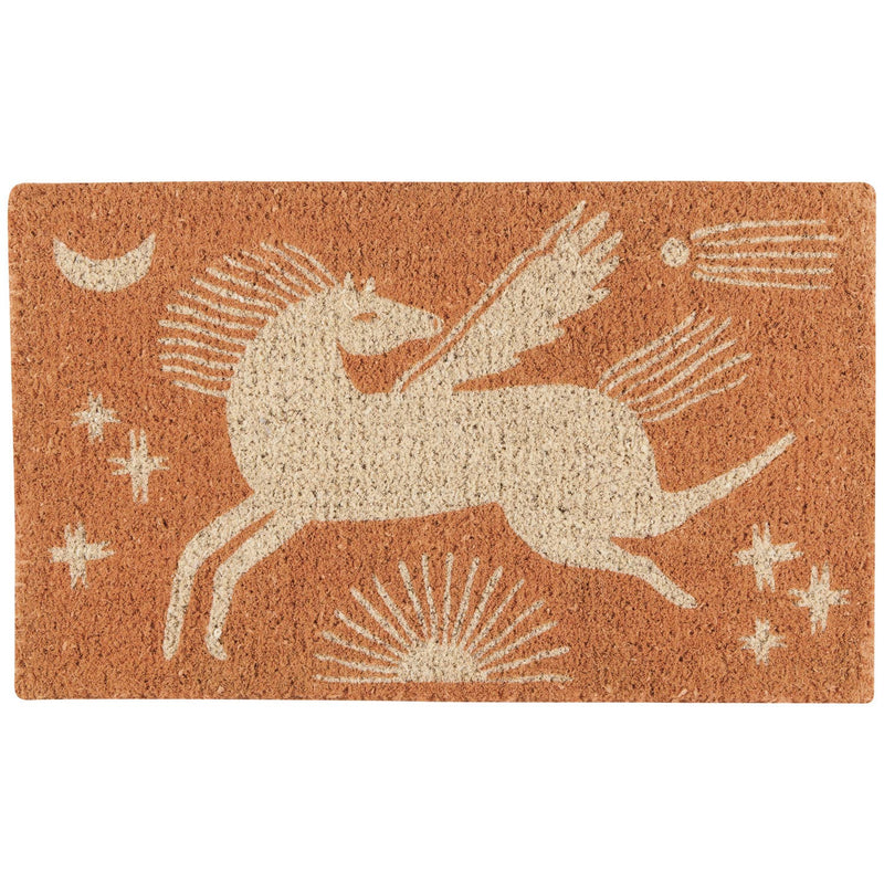 Astral Pegasus Coir Doormat featuring a mystical Pegasus design, made from eco-friendly coir fiber.