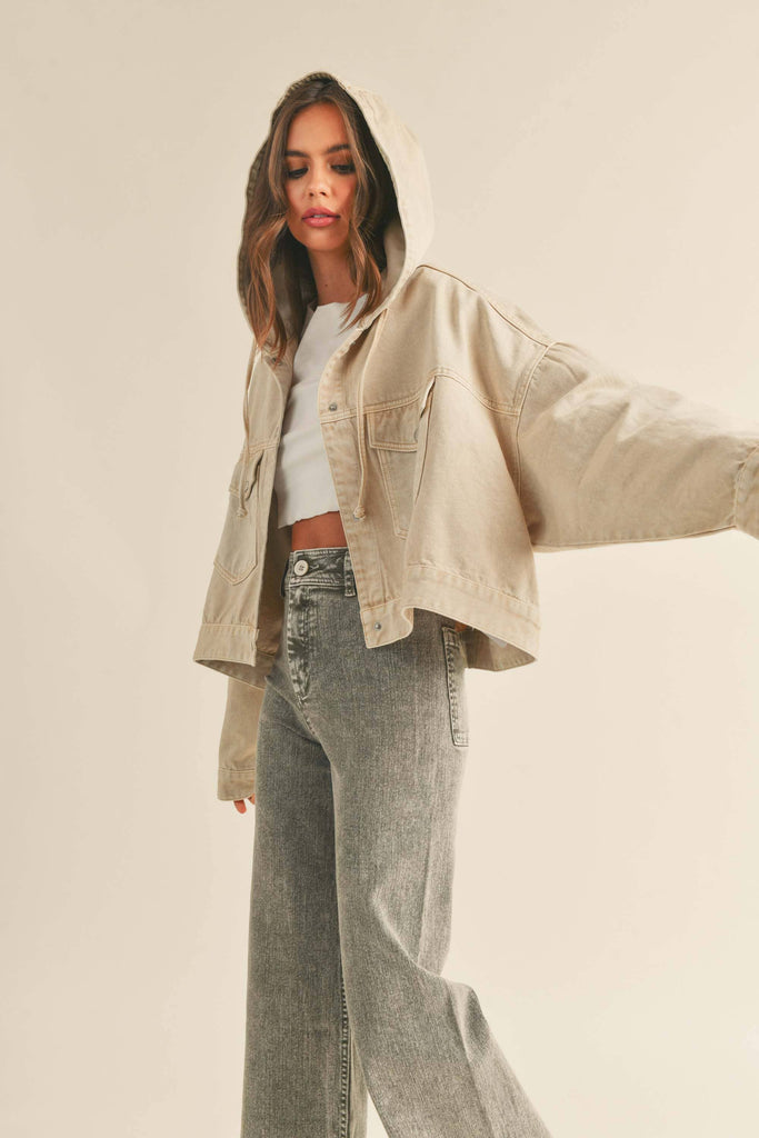 Grace Cotton Jacket with Hoodie in Olive Medium - Stylish and comfortable cotton jacket with hoodie.