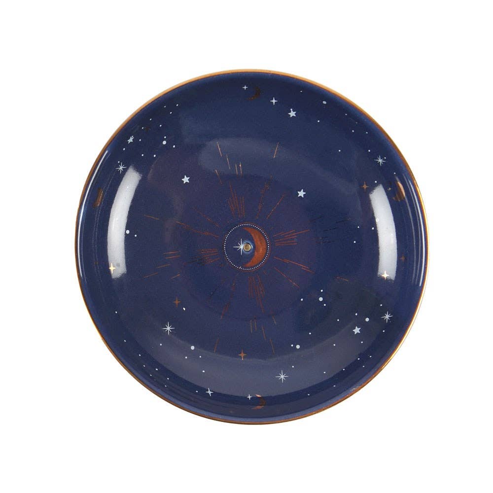 Starry Sky Incense Holder with gold accents and an incense stick.