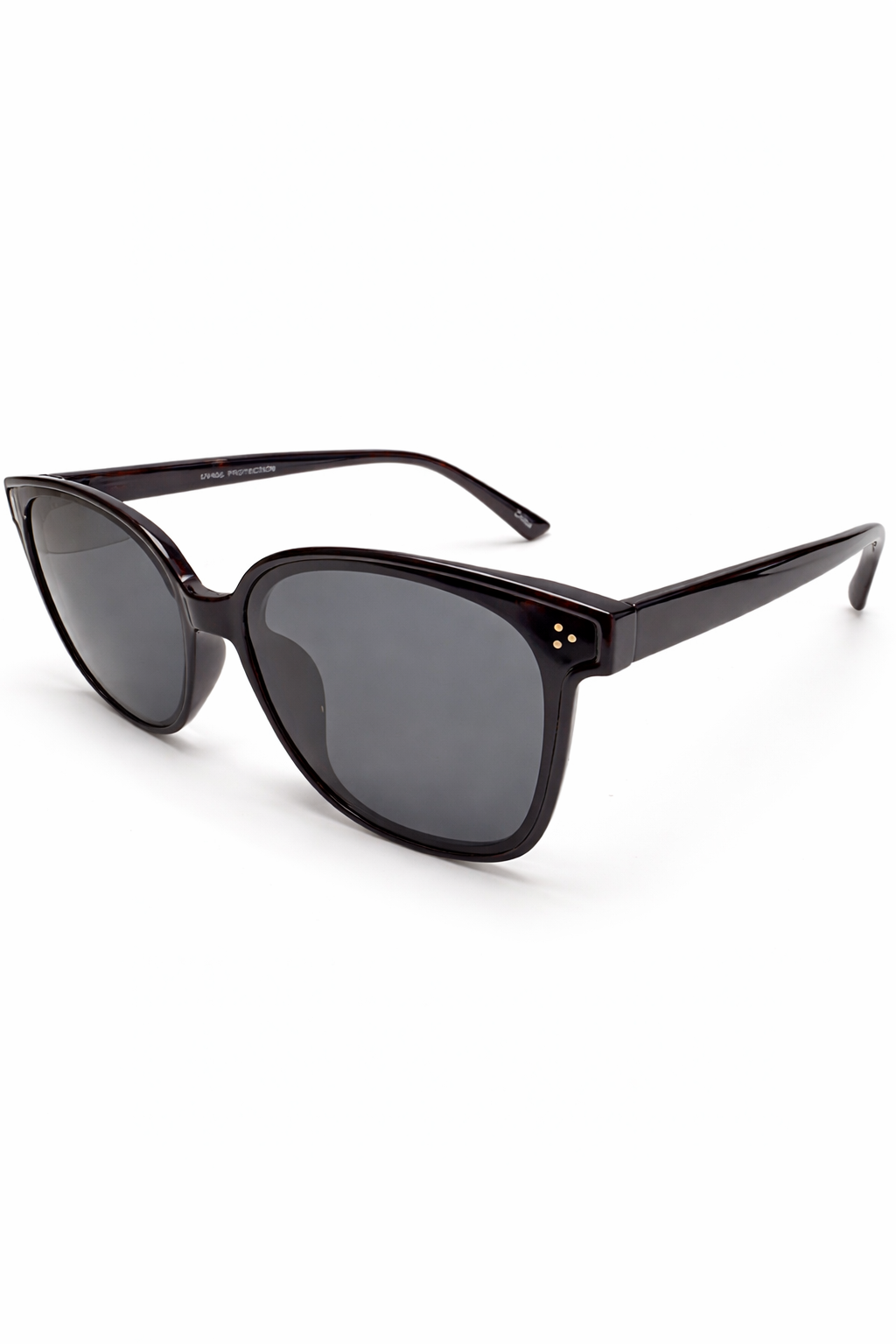 Black sunglasses with dark lenses on a white background
