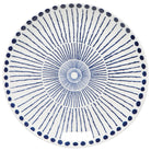 Sprout Stamped Plate with intricate blue radial patterns and an organic shape, ideal for serving and display.