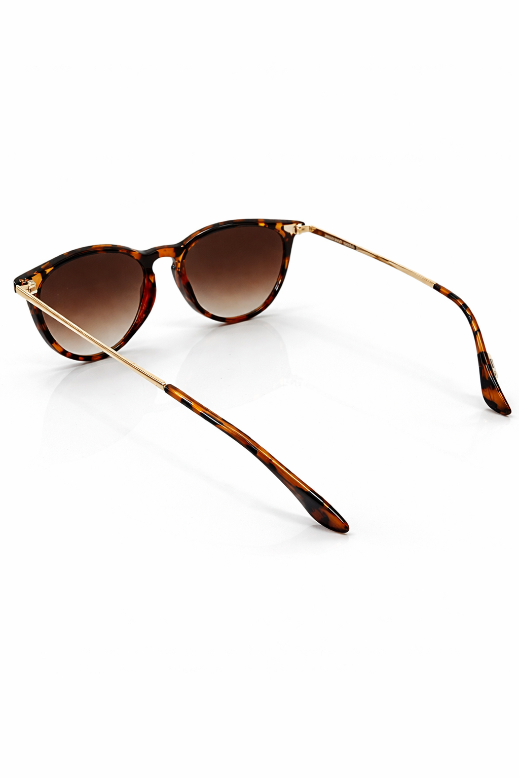 Sunglasses with tortoiseshell frame and brown lenses on a white background