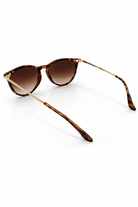 Sunglasses with tortoiseshell frame and brown lenses on a white background