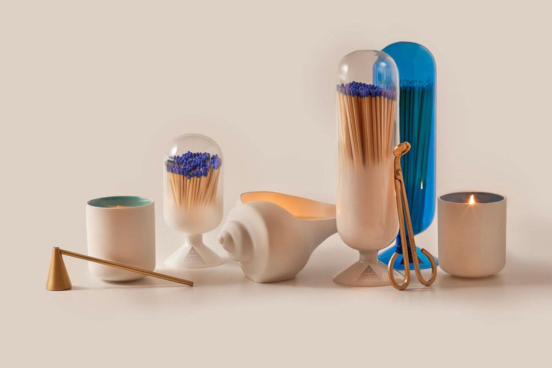 Blue Tip Match Fireplace Cloche, a stylish glass container with a blue tip design, perfect for storing and displaying fireplace matches.