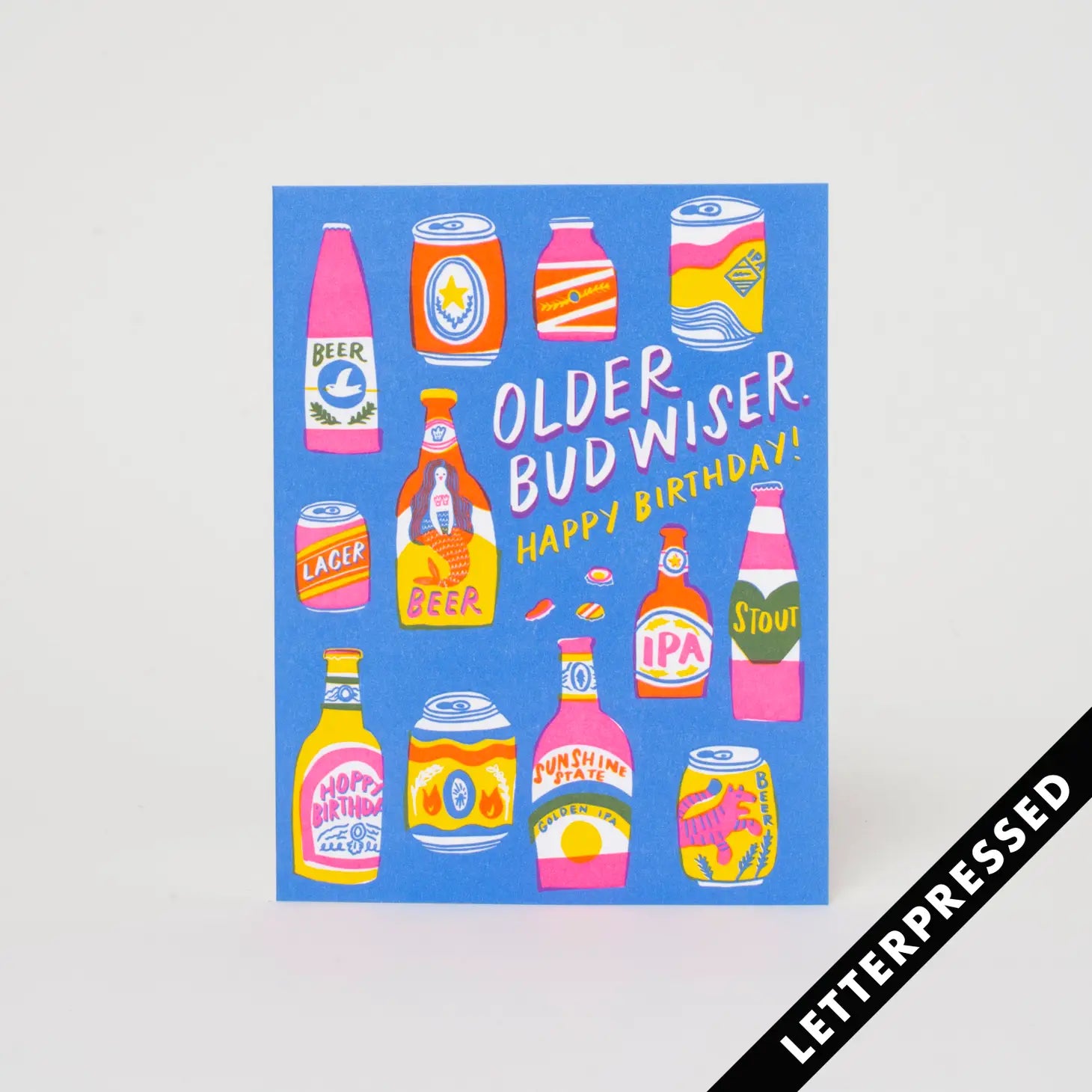 Image of the 'Bud Wiser Birthday Card', showcasing its playful beer-themed design and the humorous birthday message.