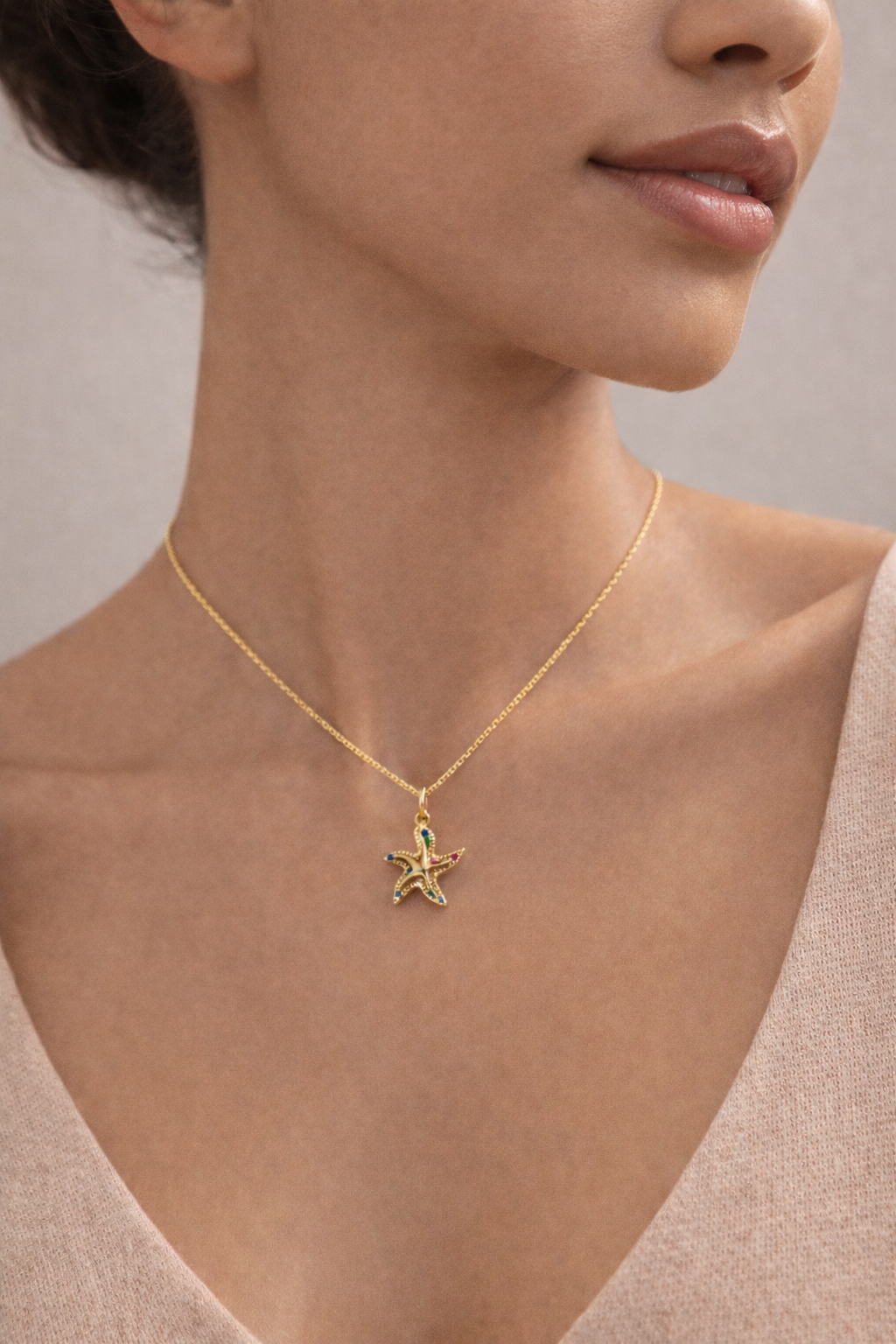 Multicolor Gem Starfish Necklace