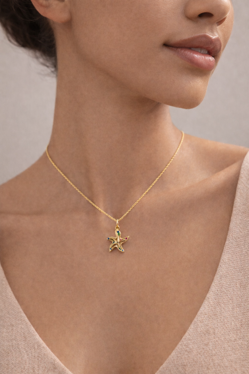 Multicolor Gem Starfish Necklace