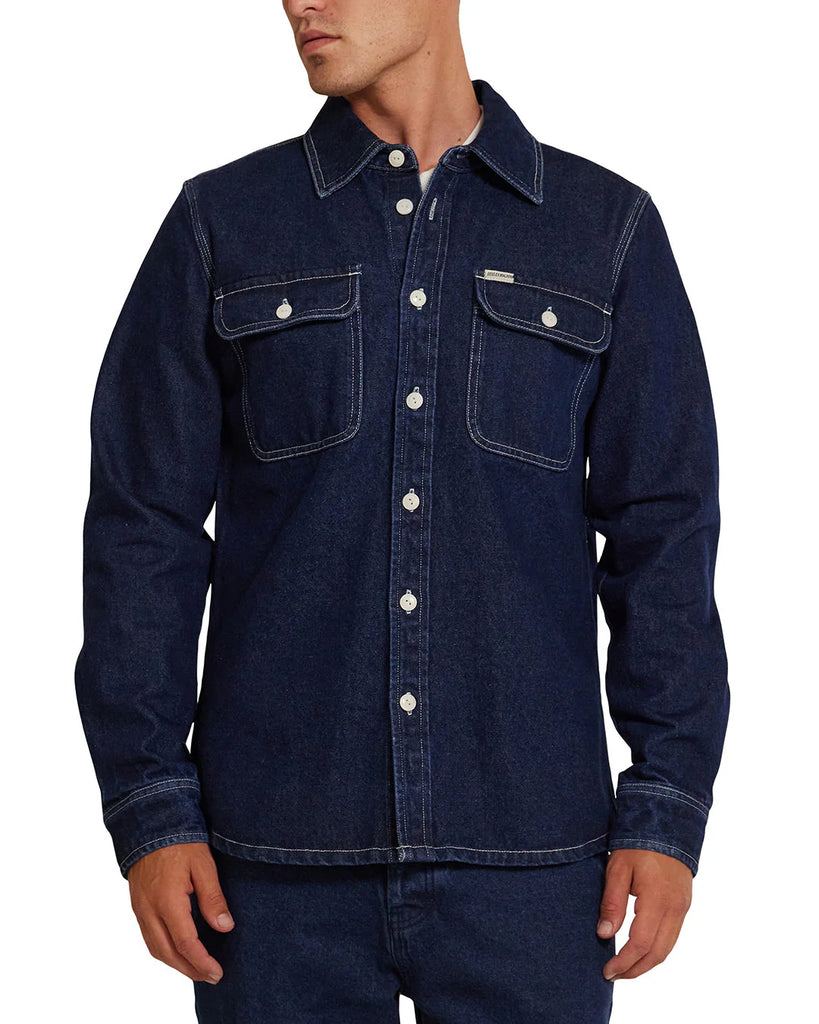 Deus Ex Machina indigo denim shirt with button front and chest pockets