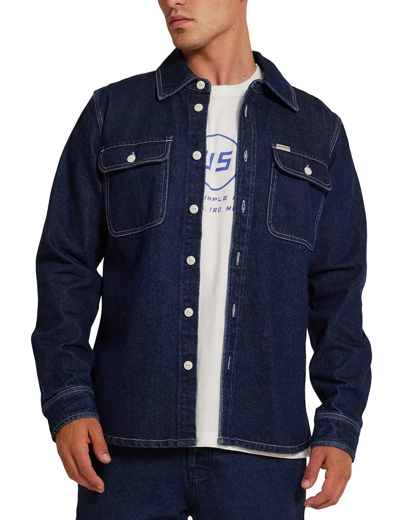 Deus Ex Machina indigo denim shirt with button front and chest pockets