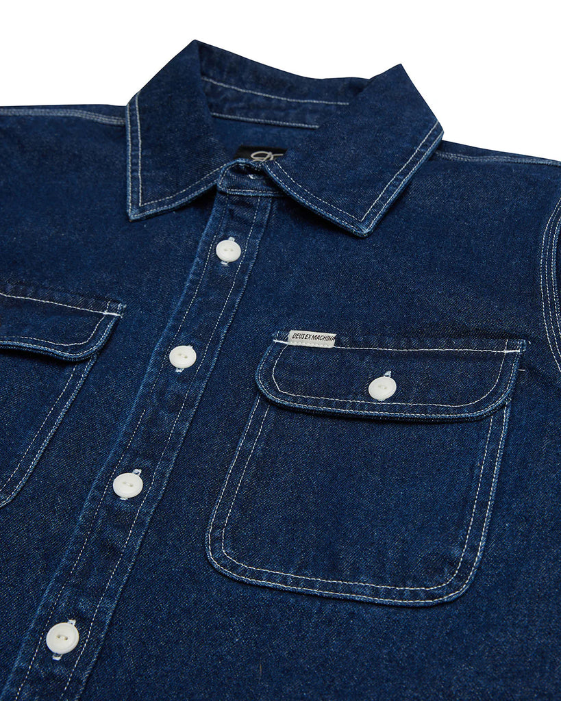 Deus Ex Machina indigo denim shirt with button front and chest pockets