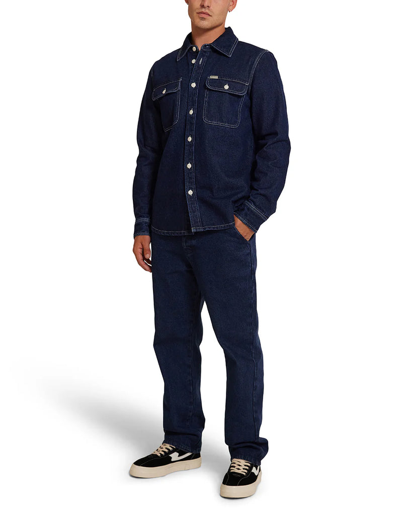Deus Ex Machina indigo denim shirt with button front and chest pockets