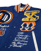 Deus Ex Machina Amanita Varsity Jacket with embroidered patches in blue and white