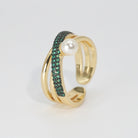 Pearl Ring: Lustrous green stones with a single, exquisite pearl, epitome of timeless elegance.
