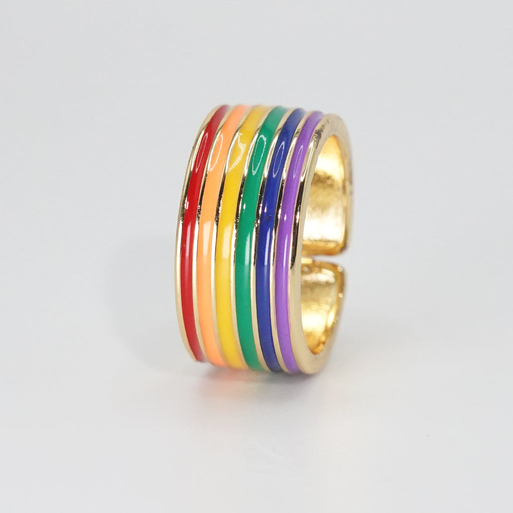 Tustin Ring: Bold and vibrant rainbow design, a playful yet sophisticated accessory.