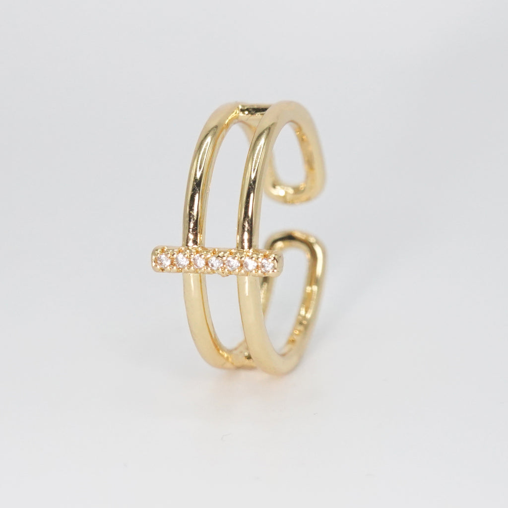 Rexford Ring - Elegant design with intersecting lines and sparkling stones.