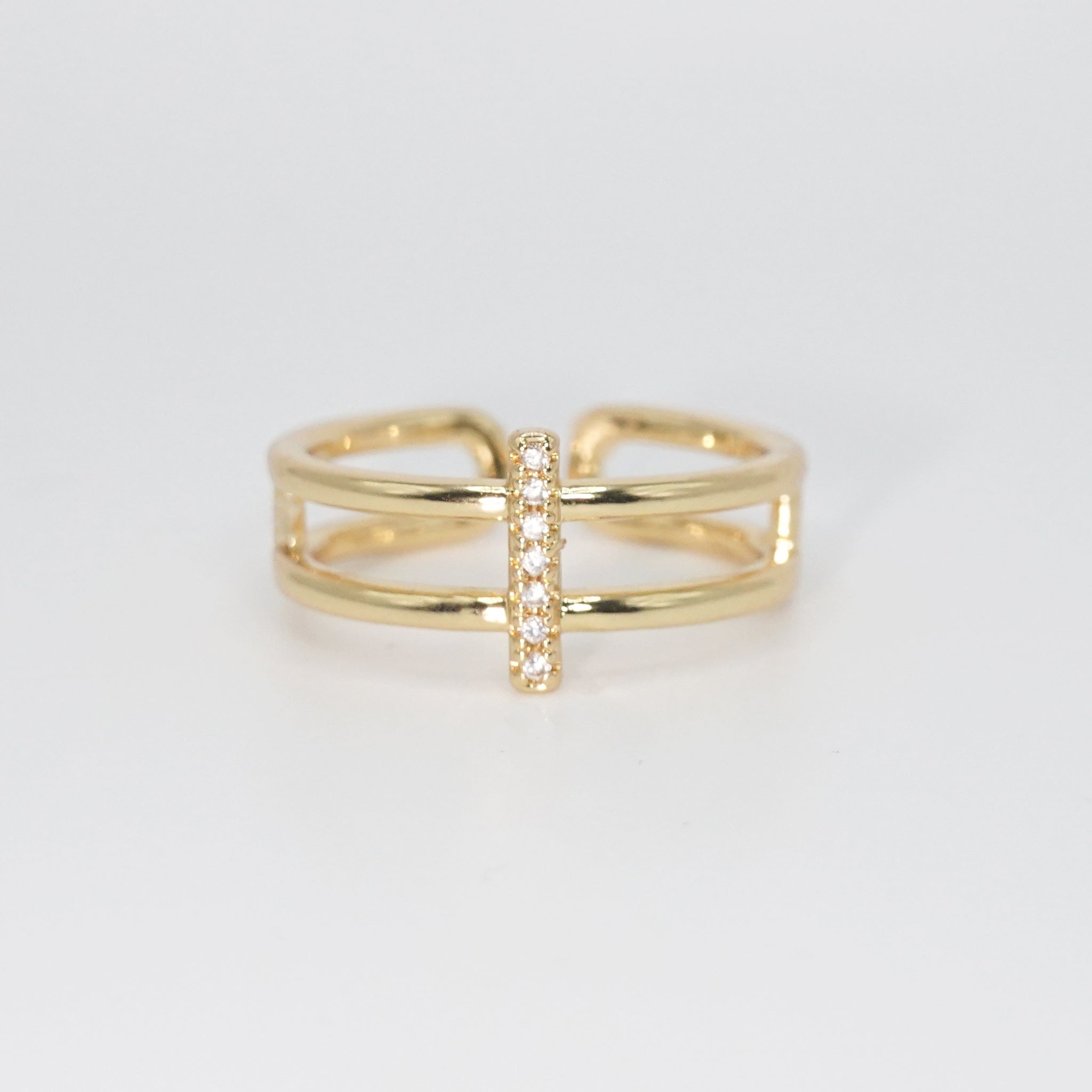 Rexford Ring - Elegant design with intersecting lines and sparkling stones.