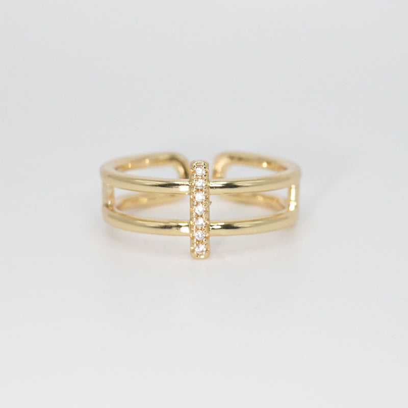 Rexford Ring - Elegant design with intersecting lines and sparkling stones.