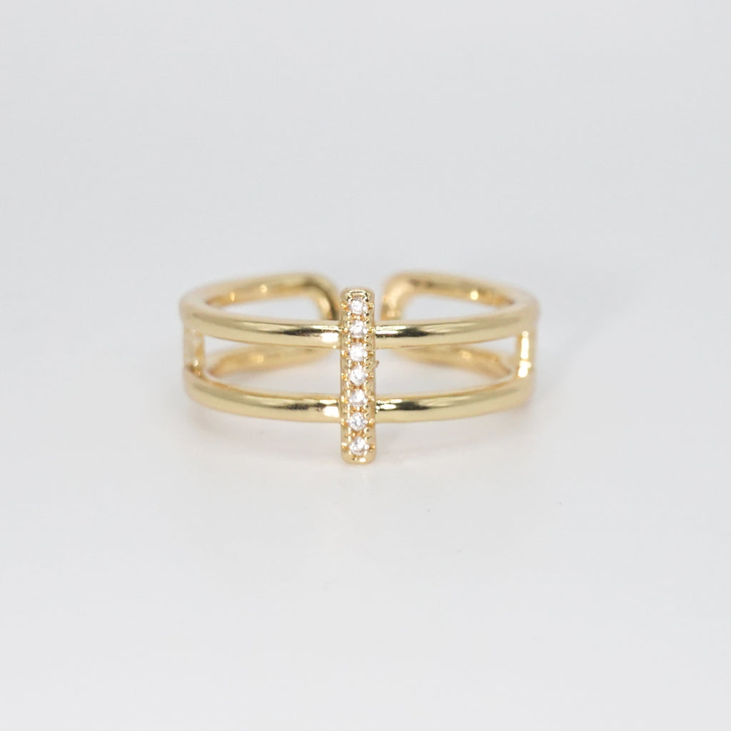 Rexford Ring - Elegant design with intersecting lines and sparkling stones.