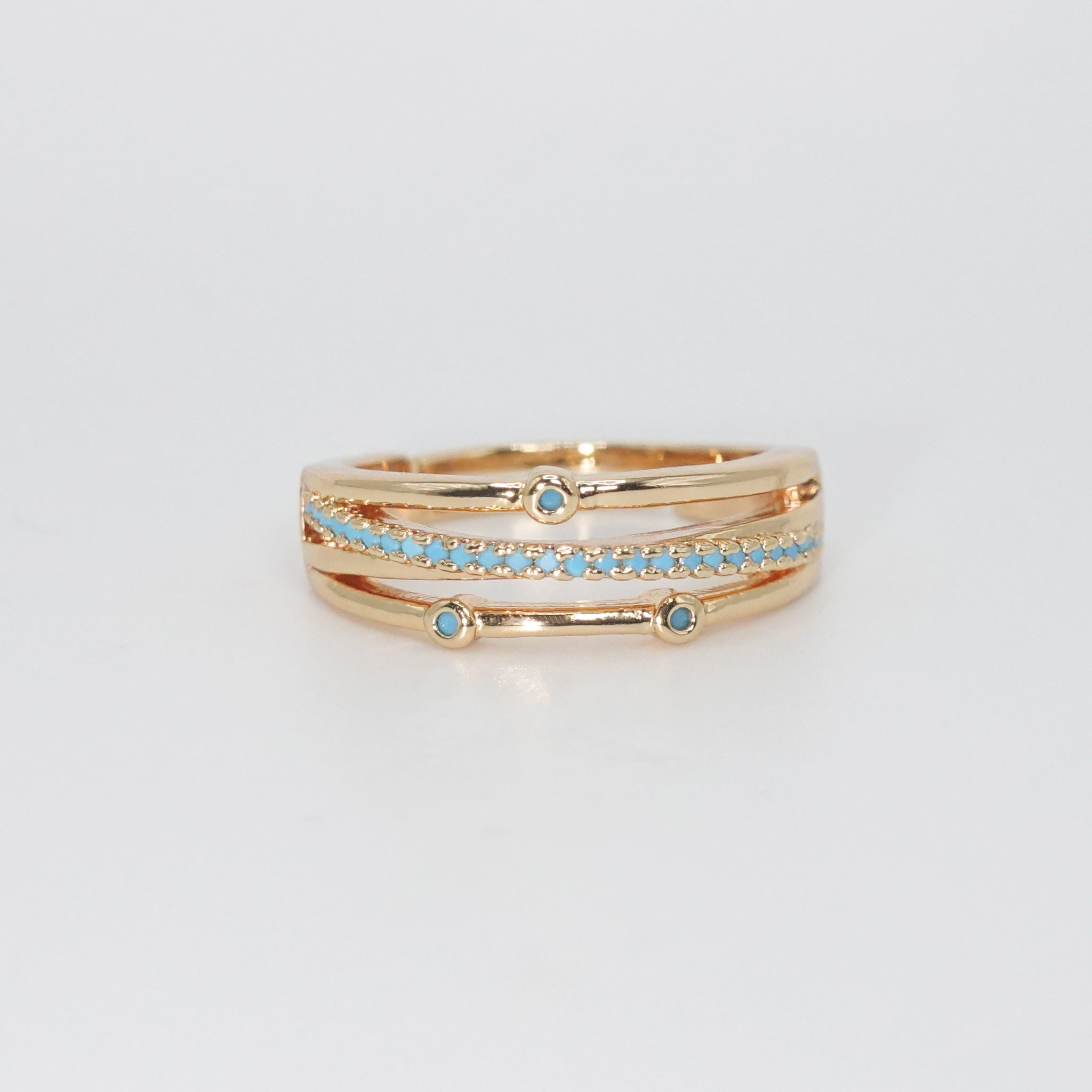 Lomitas Ring - Exquisite ring with three sleek lines and striking blue accents.