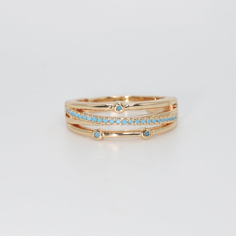 Lomitas Ring - Exquisite ring with three sleek lines and striking blue accents.
