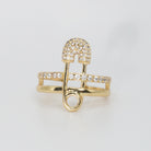Decker Ring - Sterling silver ring with safety pin design and sparkling stones.