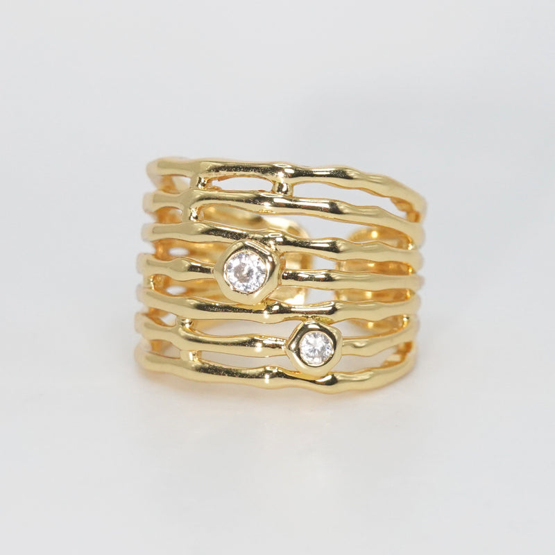 Trancas Ring - Bold design with two small, shiny stones.