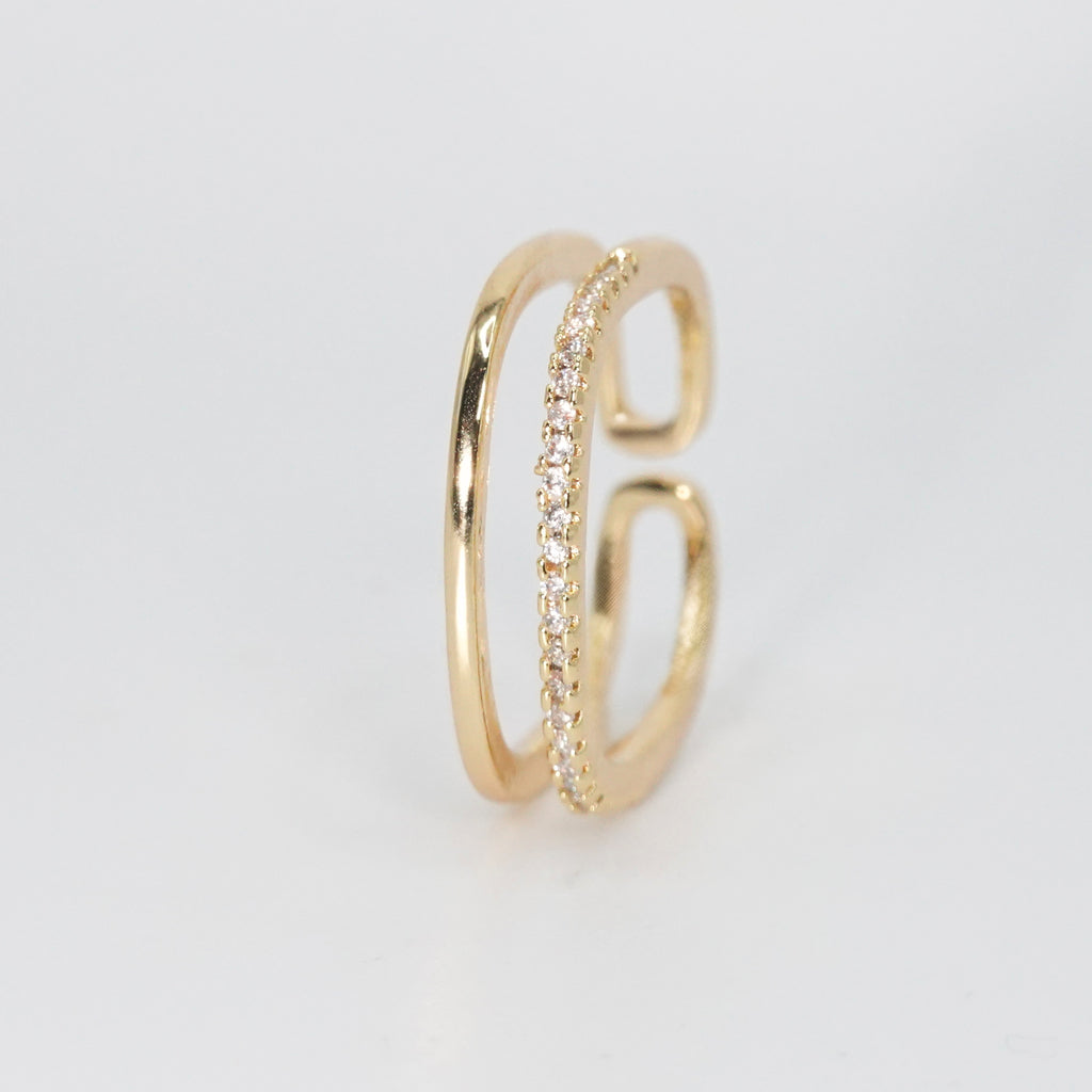 Bonsall Ring - Refined accessory with two sleek lines, one adorned with shimmering stones.