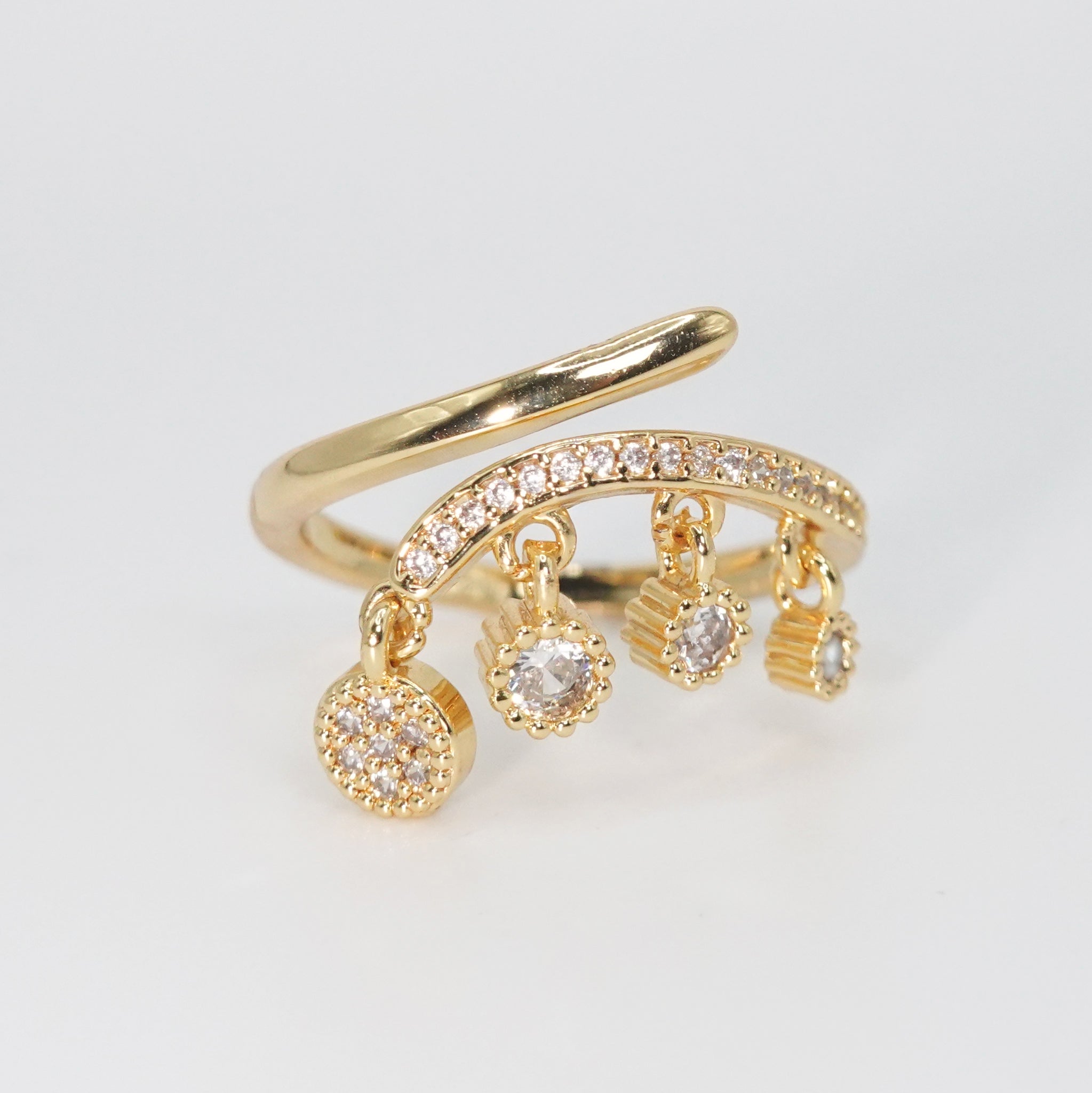 Ellice Ring - Sterling silver ring with attached charms featuring shimmering stones.