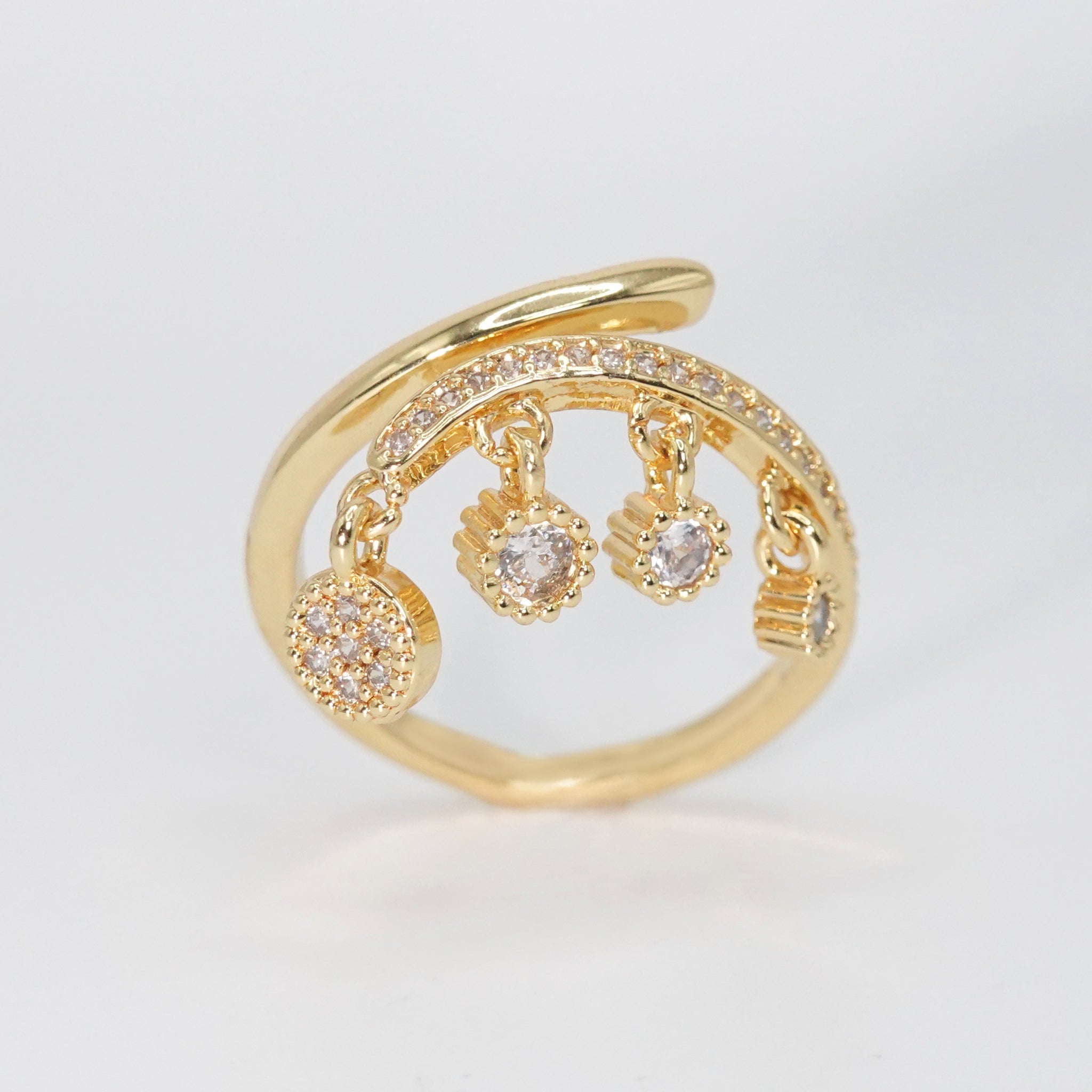 Ellice Ring - Sterling silver ring with attached charms featuring shimmering stones.