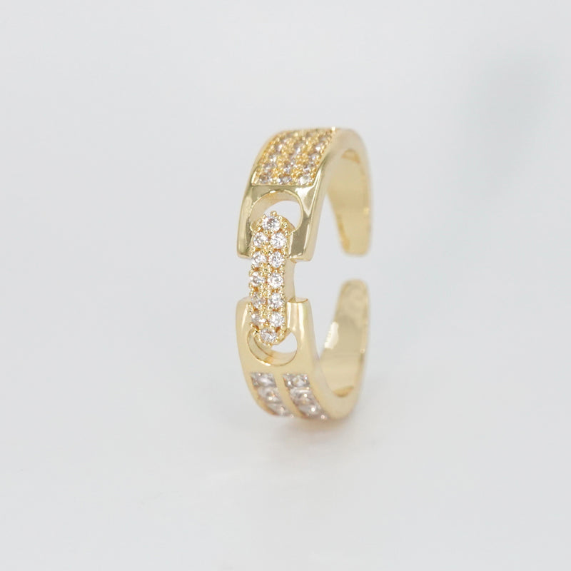 Baylor Ring: Two intricately connected pieces adorned with shimmering stones, exuding elegance and sophistication.