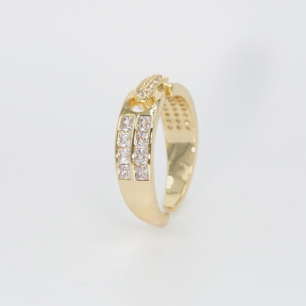 Baylor Ring: Two intricately connected pieces adorned with shimmering stones, exuding elegance and sophistication.