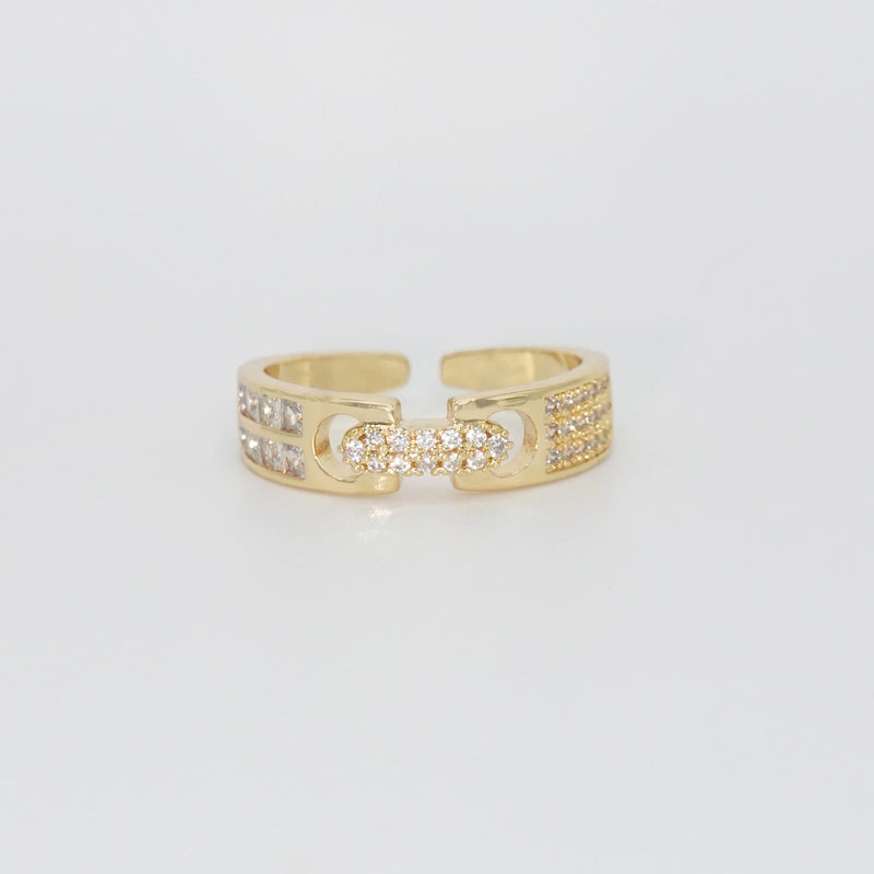 Baylor Ring: Two intricately connected pieces adorned with shimmering stones, exuding elegance and sophistication.