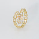  Radcliffe Ring: Chic chain and belt design adorned with dazzling stones, epitome of modern elegance.