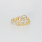  Radcliffe Ring: Chic chain and belt design adorned with dazzling stones, epitome of modern elegance.