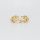 Almar Ring: Sleek chain-shaped design adorned with dazzling stones, exuding glamour and sophistication.
