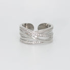 Sterling silver Bellagio Ring with sparkling stones, bold design.