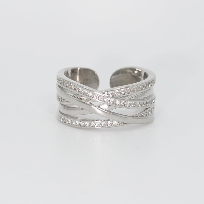 Sterling silver Bellagio Ring with sparkling stones, bold design.
