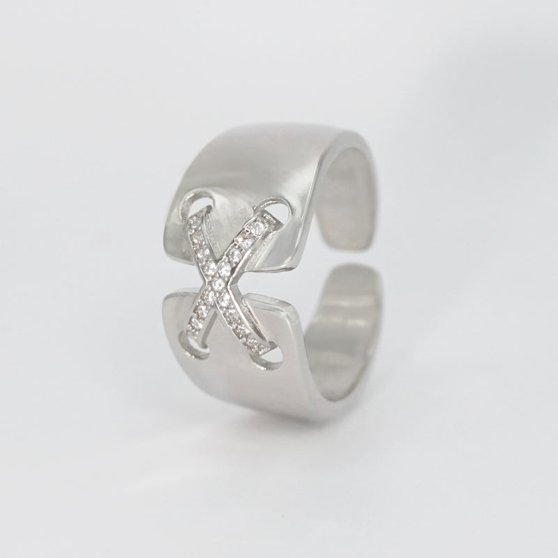 Sterling silver Stradella Ring with cross design and shimmering stones, epitome of elegance and unity.