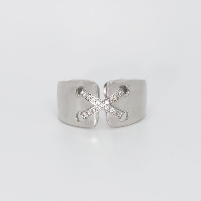 Sterling silver Stradella Ring with cross design and shimmering stones, epitome of elegance and unity.
