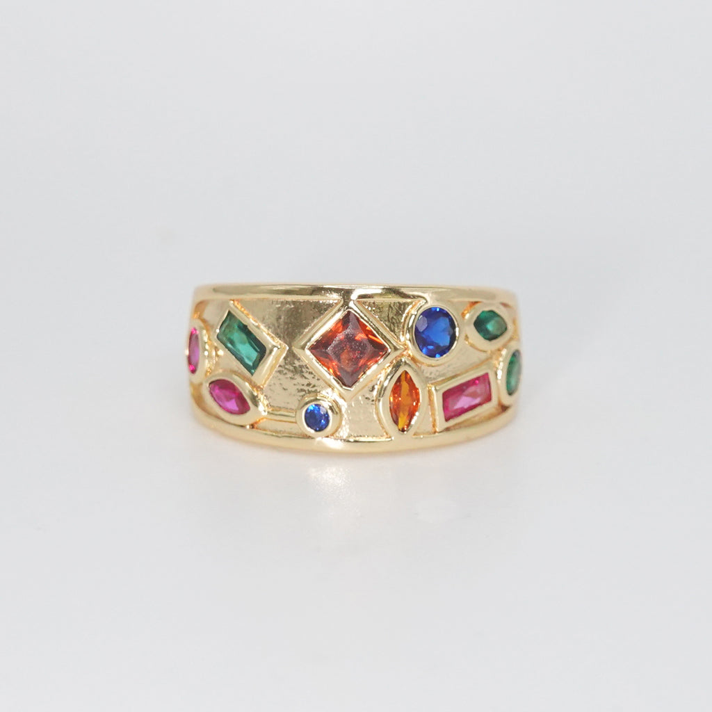 Sunset Ring - Bold accessory adorned with colorful stones.